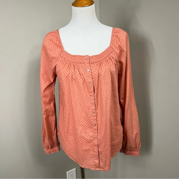 Levi's polka dot long sleeve button down peasant style blouse Sz M - Picture 1 of 8
